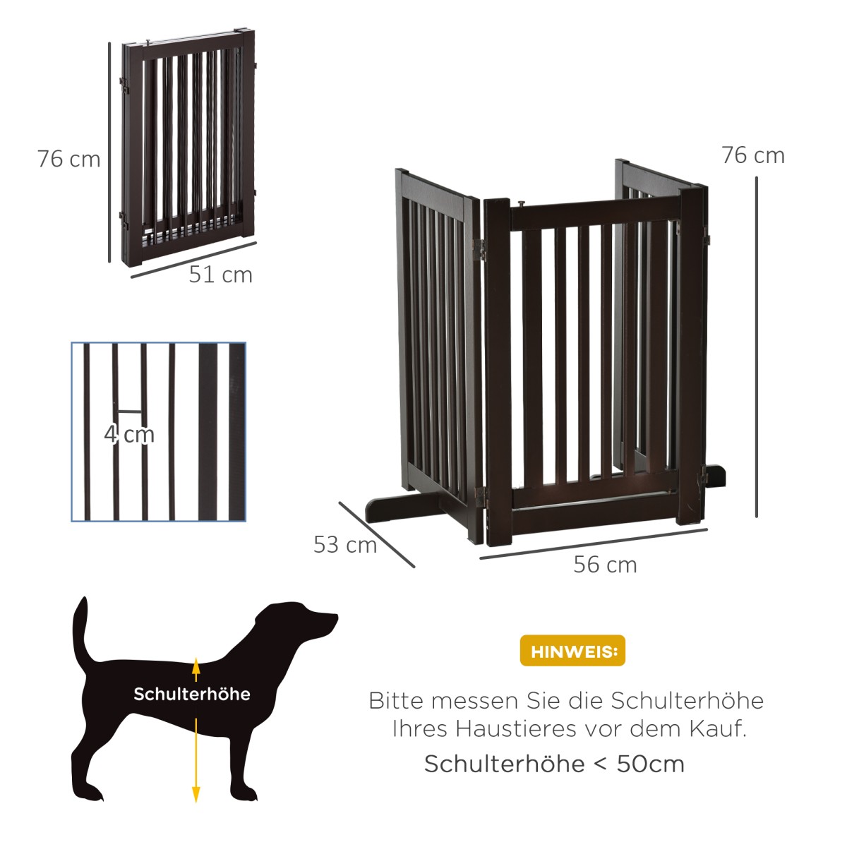 Ρυθμιζόμενη προστατευτική πύλη Dog Barrier Freestanding with Feed 155 x 76 cm Ξύλινη Πύλη Dog Πτυσσόμενη Πύλη Σκάλας για Σκάλες, Πόρτες, Κουζίνα, Διάδρομος, 3 Πάνελ, Σκούρο Καφέ