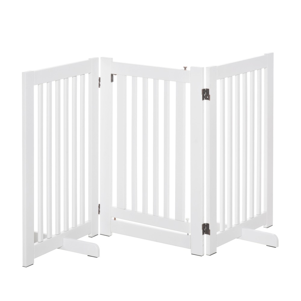 Dog Barrier Freestanding Ρυθμιζόμενη Προστατευτική Πύλη με Πόδια 155 x 76 cm Ξύλινη Πύλη Dog Πτυσσόμενη Πύλη Σκάλας για Σκάλες, Πόρτες, Κουζίνα, Διάδρομος, 3 Πάνελ, Λευκό