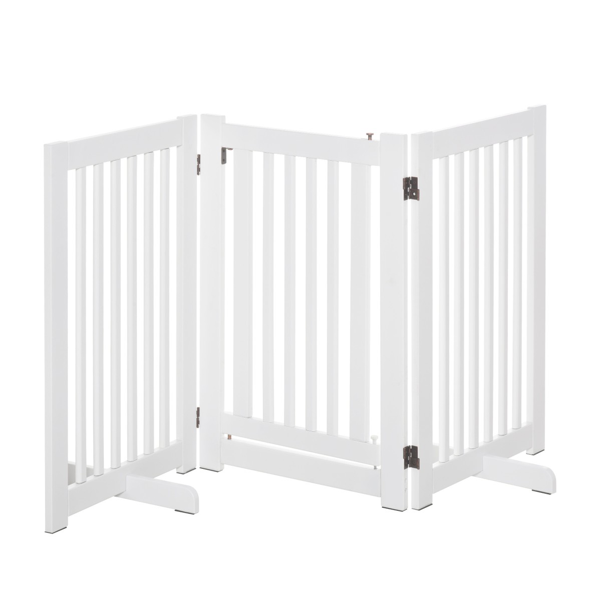 Dog Barrier Freestanding Ρυθμιζόμενη Προστατευτική Πύλη με Πόδια 155 x 76 cm Ξύλινη Πύλη Dog Πτυσσόμενη Πύλη Σκάλας για Σκάλες, Πόρτες, Κουζίνα, Διάδρομος, 3 Πάνελ, Λευκό
