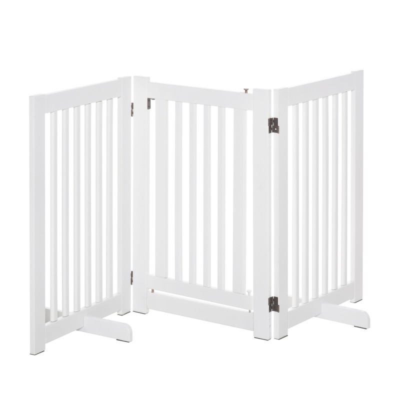 Dog Barrier Freestanding Ρυθμιζόμενη Προστατευτική Πύλη με Πόδια 155 x 76 cm Ξύλινη Πύλη Dog Πτυσσόμενη Πύλη Σκάλας για Σκάλες, Πόρτες, Κουζίνα, Διάδρομος, 3 Πάνελ, Λευκό