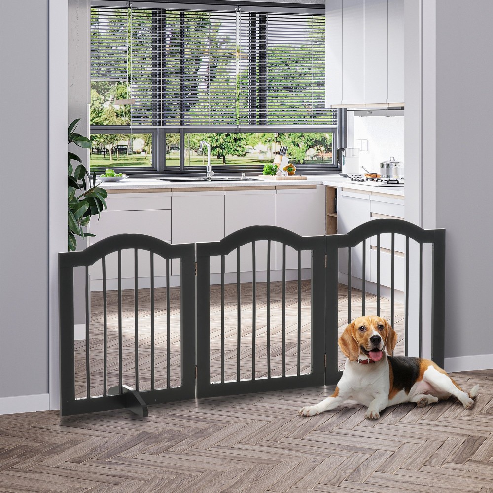 Dog Barrier Gate, 3 τεμαχίων, 154,5 x 61 cm, Πτυσσόμενη πύλη σκύλου με πόρτα, πύλη πόρτας με 2 πόδια στήριξης, ανεξάρτητη πύλη σκάλας για κουζίνα, διάδρομος, μαύρο