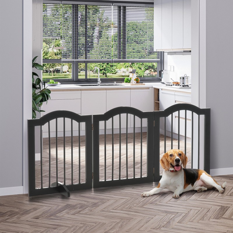 Dog Barrier Gate, 3 τεμαχίων, 154,5 x 61 cm, Πτυσσόμενη πύλη σκύλου με πόρτα, πύλη πόρτας με 2 πόδια στήριξης, ανεξάρτητη πύλη σκάλας για κουζίνα, διάδρομος, μαύρο