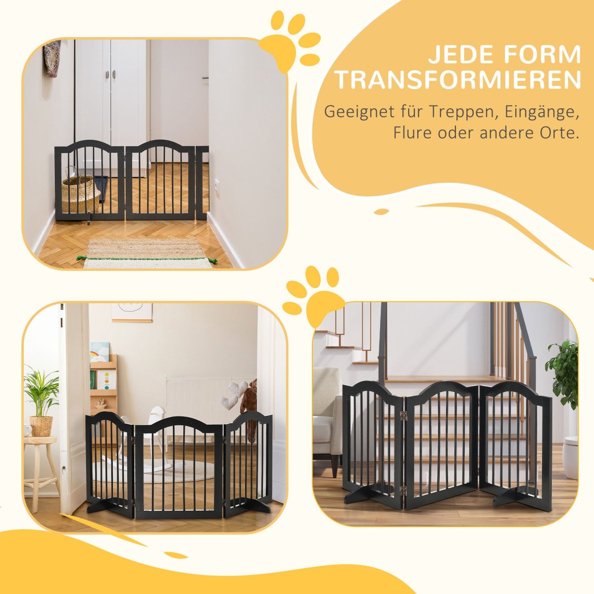 Dog Barrier Gate, 3 τεμαχίων, 154,5 x 61 cm, Πτυσσόμενη πύλη σκύλου με πόρτα, πύλη πόρτας με 2 πόδια στήριξης, ανεξάρτητη πύλη σκάλας για κουζίνα, διάδρομος, μαύρο