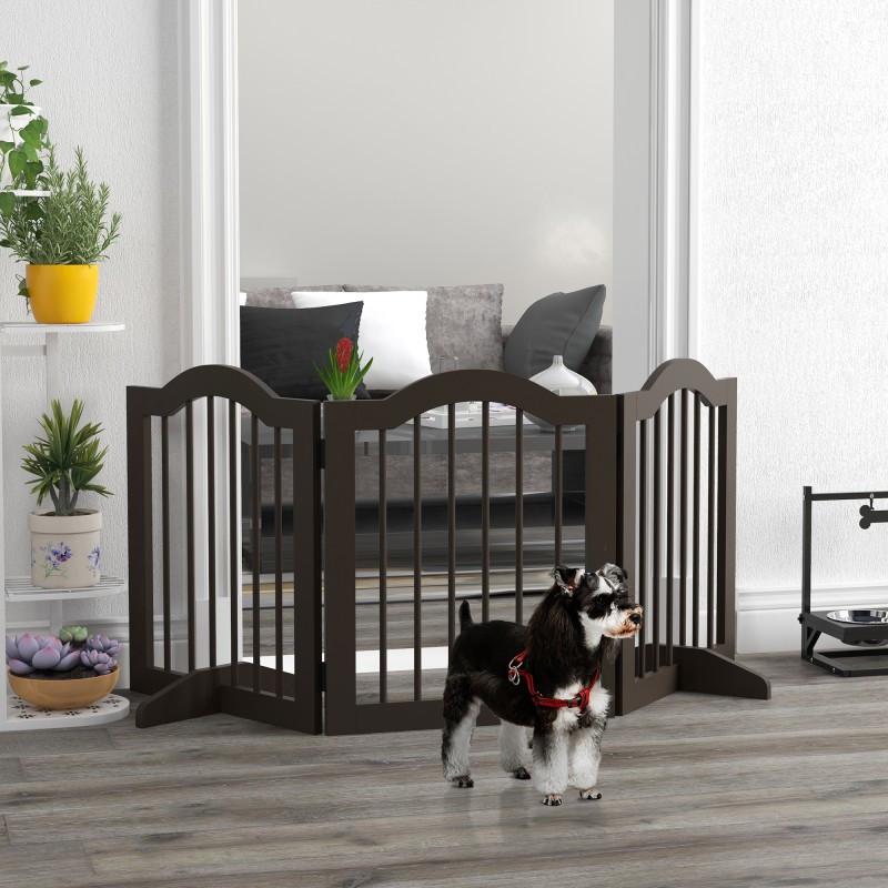 3 Πτυσσόμενα πάνελ Dog Barrier από μασίφ ξύλο και MDF 154,5 x 29,5 x 61 cm καφές
