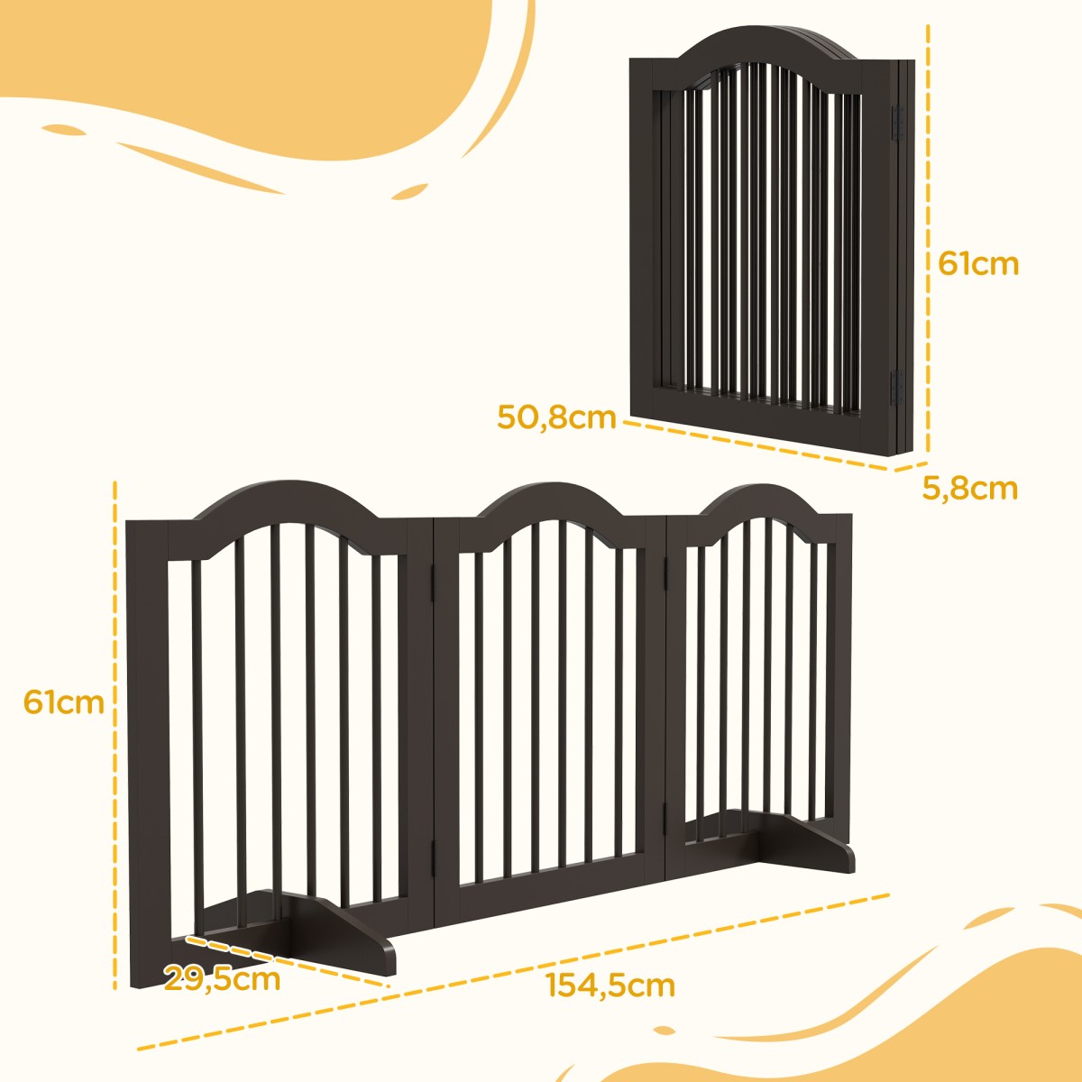 3 Πτυσσόμενα πάνελ Dog Barrier από μασίφ ξύλο και MDF 154,5 x 29,5 x 61 cm καφές