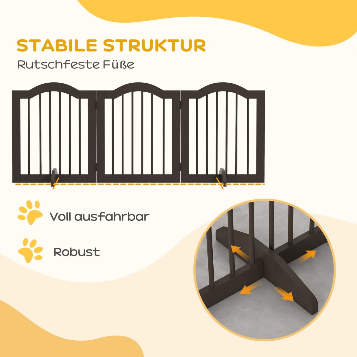 3 Πτυσσόμενα πάνελ Dog Barrier από μασίφ ξύλο και MDF 154,5 x 29,5 x 61 cm καφές