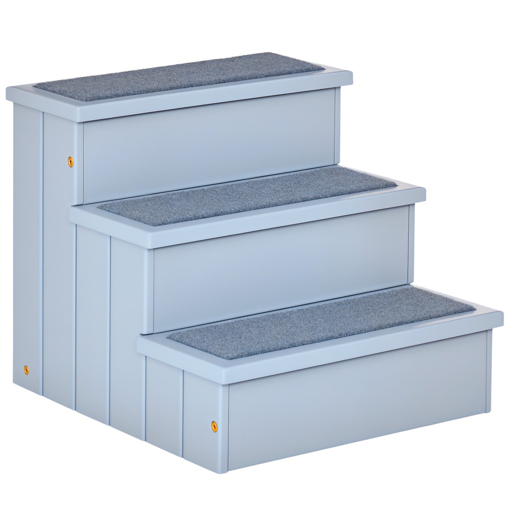 PawHut Σκάλα σκύλου 3 σκαλοπάτια 38 cm ύψος, σκάλα κατοικίδιου για μικρούς έως μεσαίους σκύλους, ράμπα σκύλου, βοήθημα εισόδου για κρεβάτι, καναπέ, σαλόνι και αυτοκίνητο, Γκρι