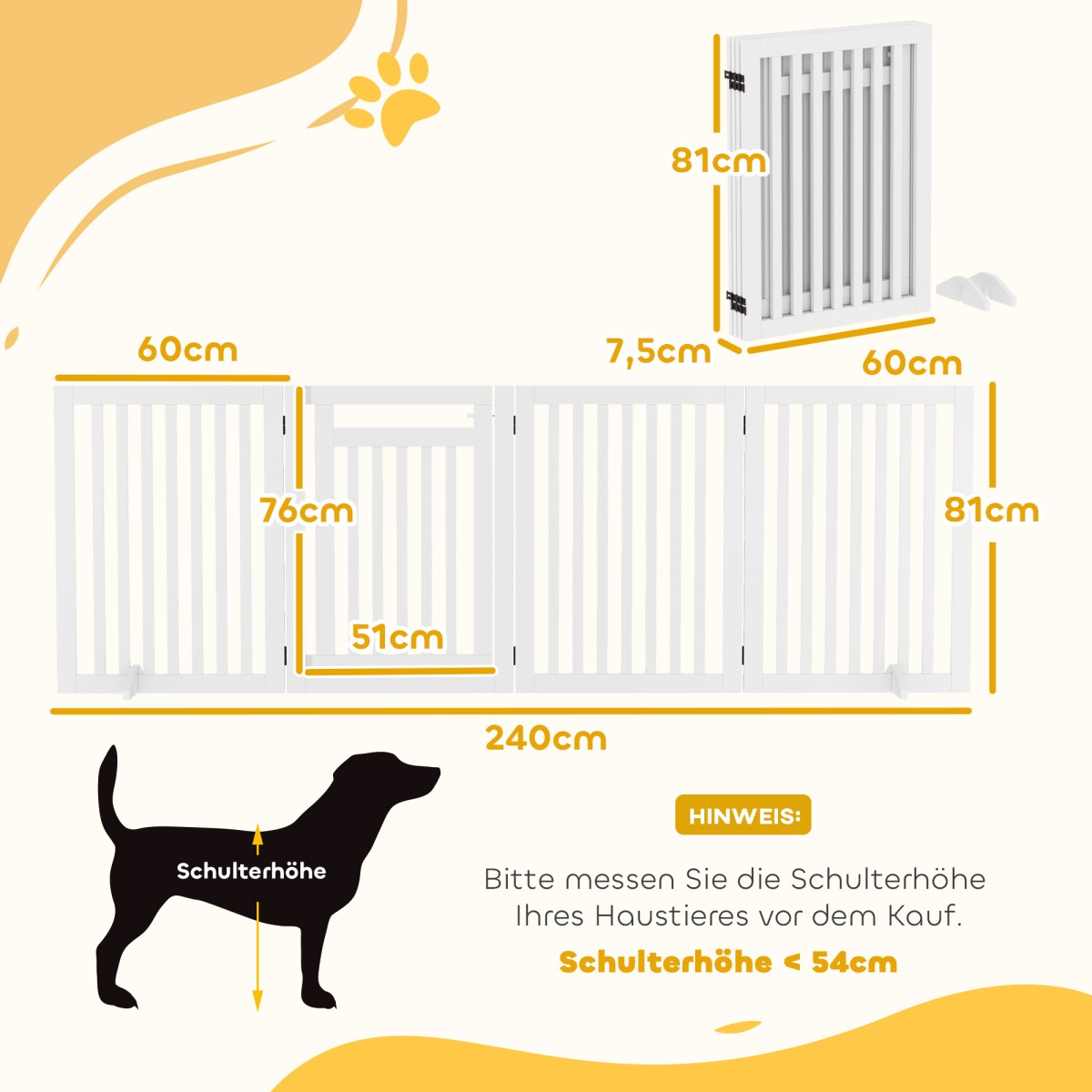 Pet Gate Stair Gate Safety Gate 4 τεμαχίων Πτυσσόμενο λευκό