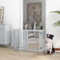 Freestanding Dog Gate 4 Panel Flexible Pine Wood 204L x 36W x 75H cm Ανοιχτό γκρι