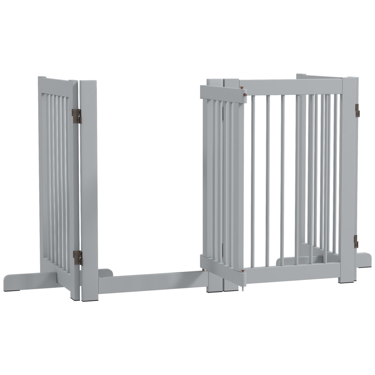 Freestanding Dog Gate 4 Panel Flexible Pine Wood 204L x 36W x 75H cm Ανοιχτό γκρι