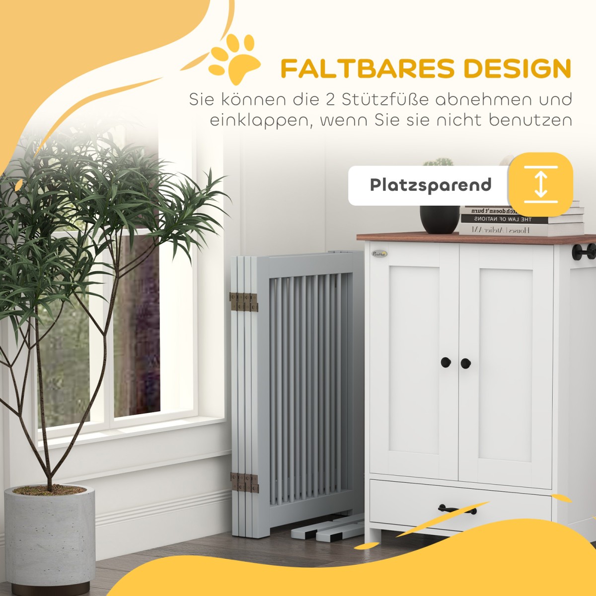 Freestanding Dog Gate 4 Panel Flexible Pine Wood 204L x 36W x 75H cm Ανοιχτό γκρι