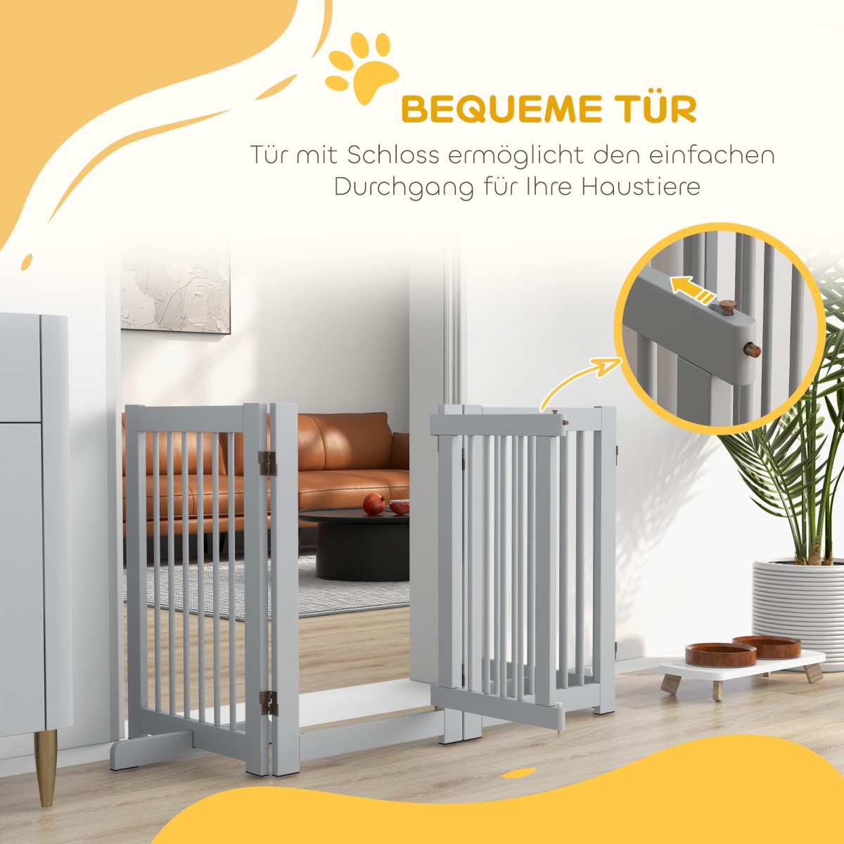 Freestanding Dog Gate 4 Panel Flexible Pine Wood 204L x 36W x 75H cm Ανοιχτό γκρι