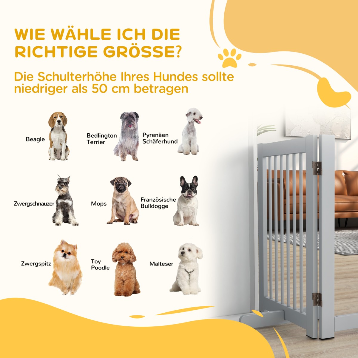 Freestanding Dog Gate 4 Panel Flexible Pine Wood 204L x 36W x 75H cm Ανοιχτό γκρι