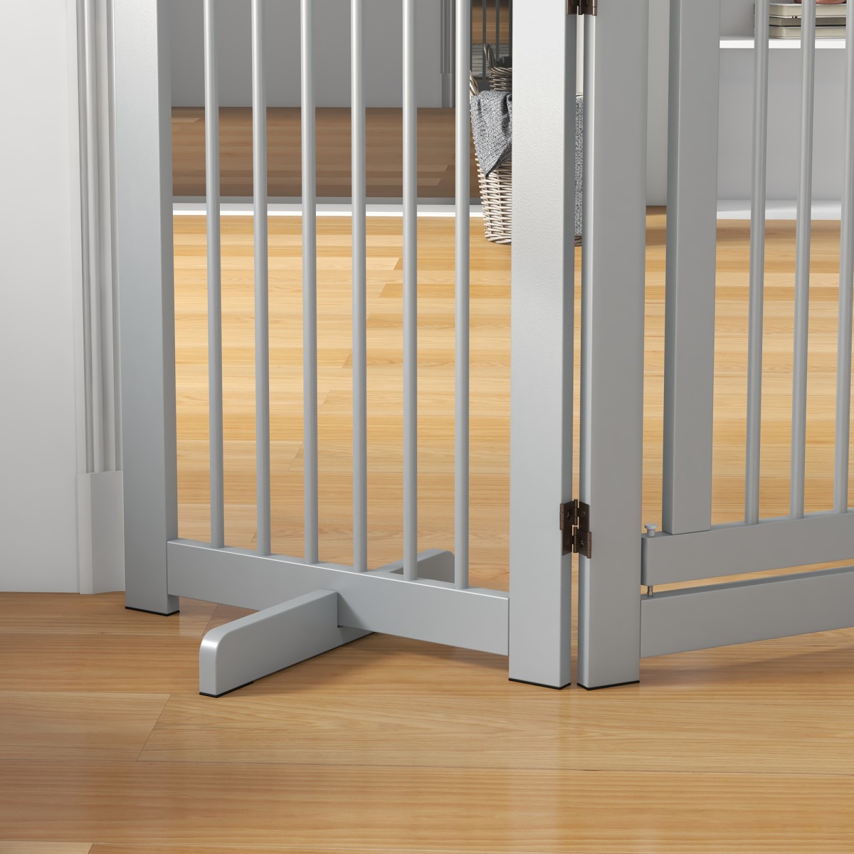 Freestanding Dog Gate 4 Panel Flexible Pine Wood 204L x 36W x 75H cm Ανοιχτό γκρι