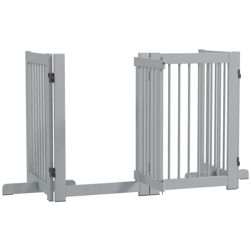 Freestanding Dog Gate 4 Panel Flexible Pine Wood 204L x 36W x 75H cm Ανοιχτό γκρι