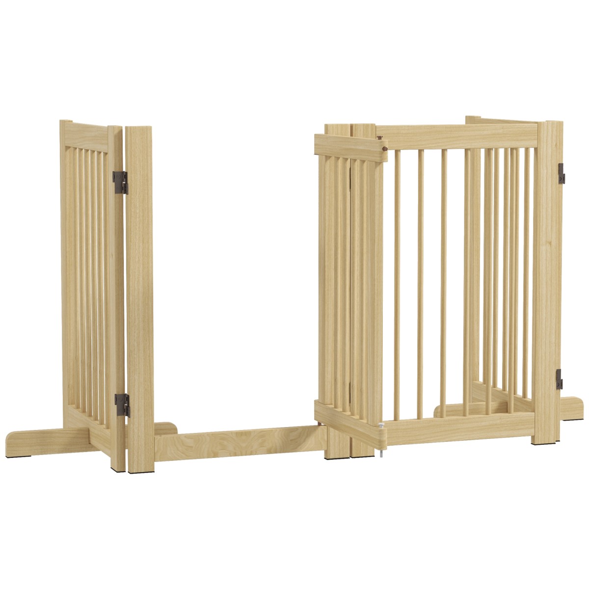 Freestanding Dog Gate 4 Panel Flexible Pine Wood 204L x 36W x 75H cm Φυσικό ξύλο