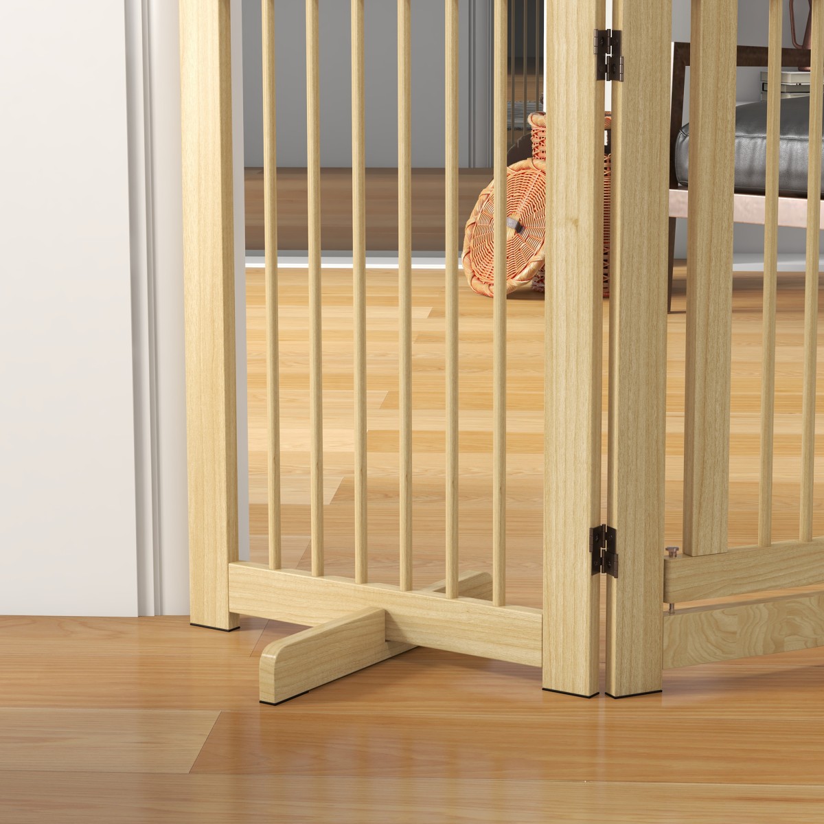 Freestanding Dog Gate 4 Panel Flexible Pine Wood 204L x 36W x 75H cm Φυσικό ξύλο