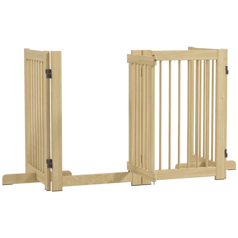 Freestanding Dog Gate 4 Panel Flexible Pine Wood 204L x 36W x 75H cm Φυσικό ξύλο