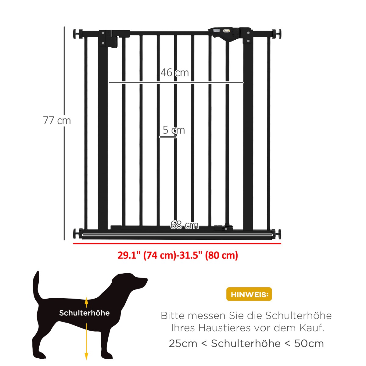 Dog Door Gate Barrier Pet Gate Metal Plastic 74-80cm Μαύρο
