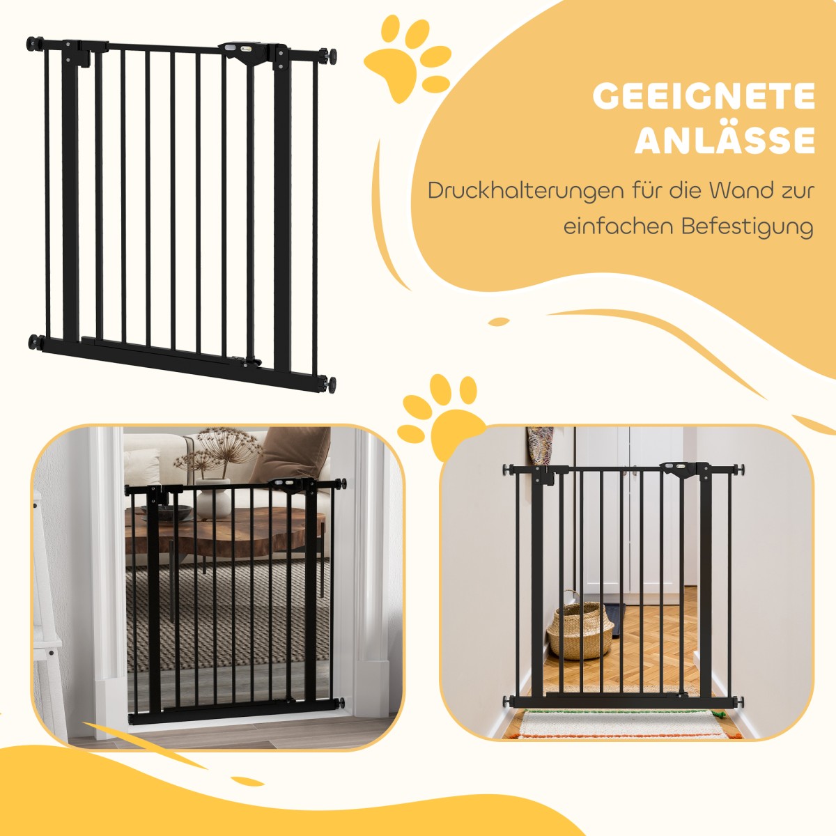 Dog Door Gate Barrier Pet Gate Metal Plastic 74-80cm Μαύρο