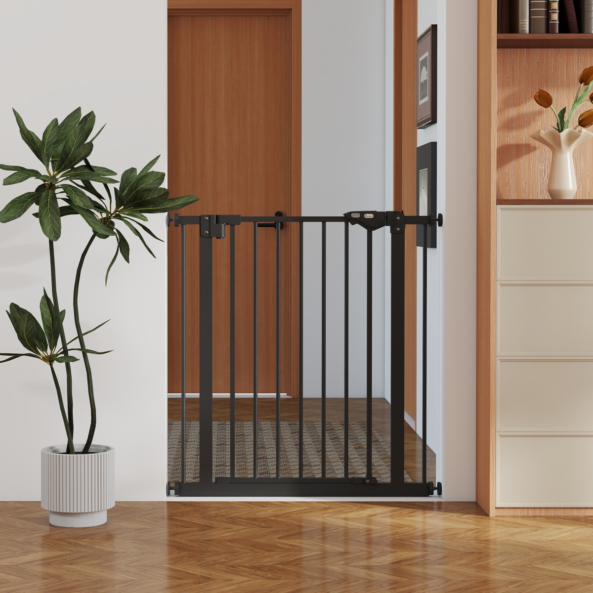 Dog Door Gate Barrier Pet Gate Metal Plastic 74-80cm Μαύρο
