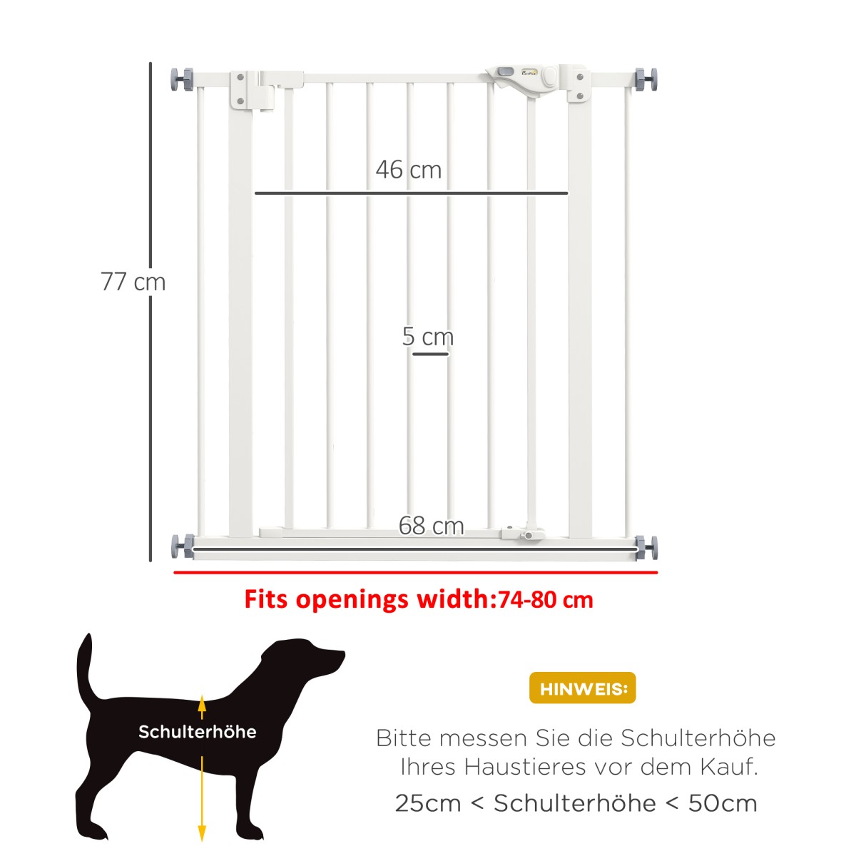Dog Door Gate Barrier Pet Gate Metal Plastic 74-80cm Λευκό
