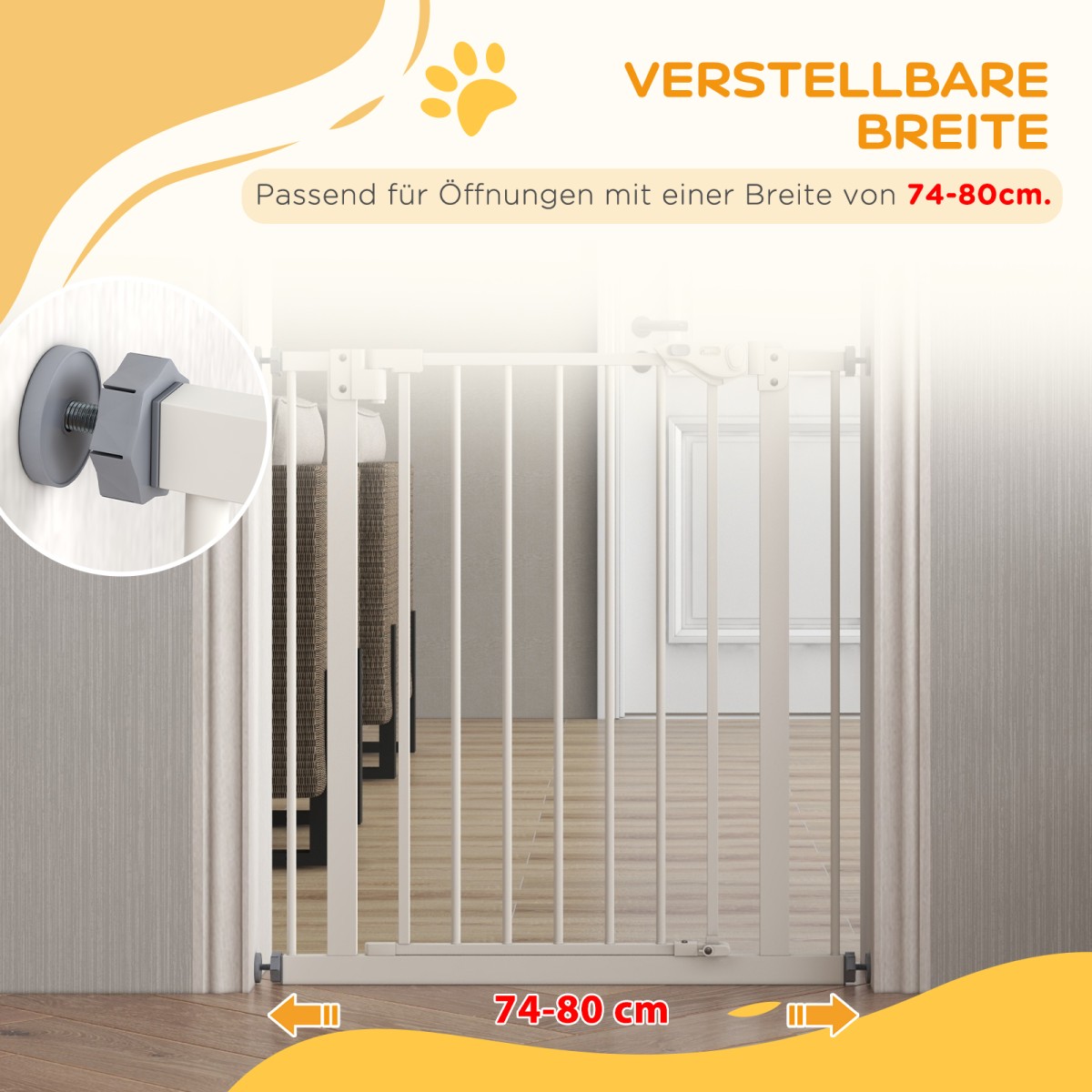 Dog Door Gate Barrier Pet Gate Metal Plastic 74-80cm Λευκό