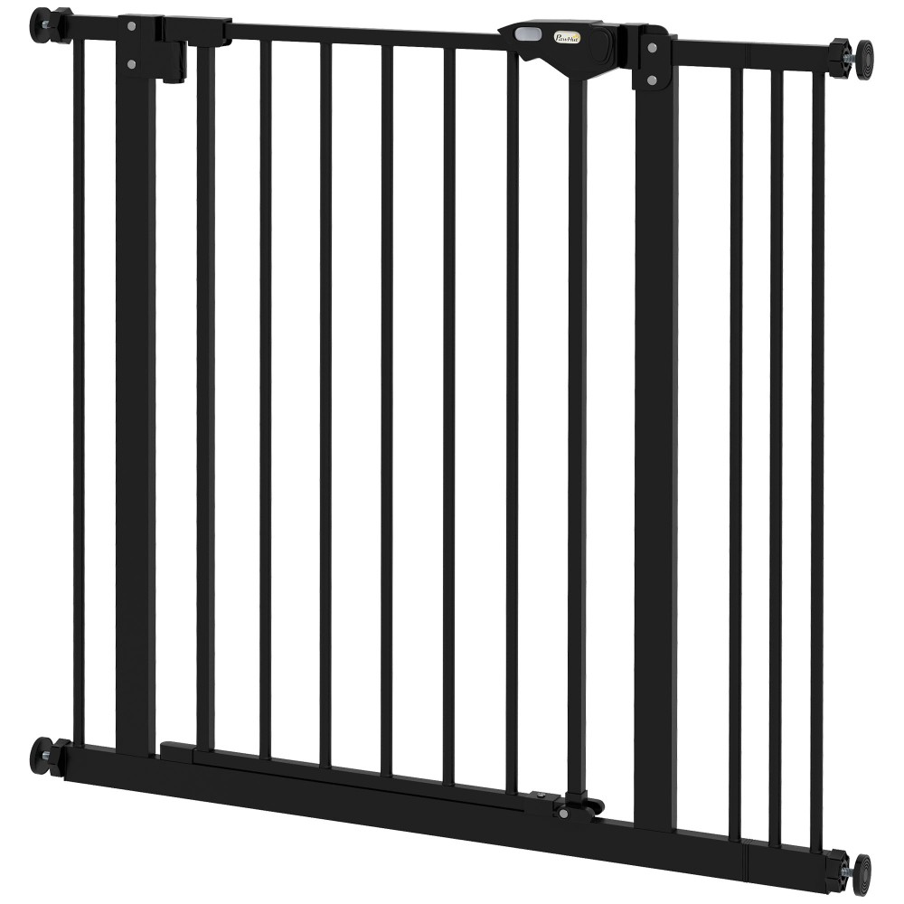 Dog Door Gate Barrier Pet Gate Metal Plastic 74-87cm Μαύρο