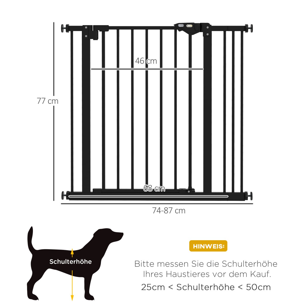 Dog Door Gate Barrier Pet Gate Metal Plastic 74-87cm Μαύρο
