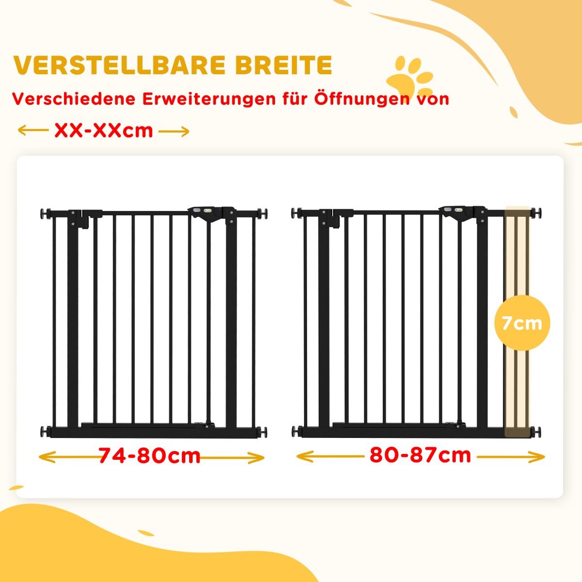 Dog Door Gate Barrier Pet Gate Metal Plastic 74-87cm Μαύρο