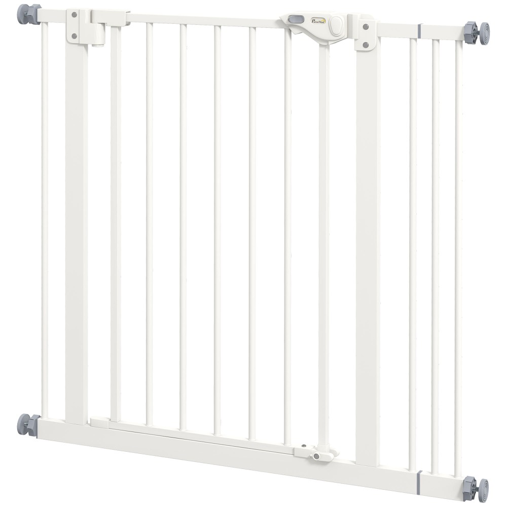 Dog Door Gate Barrier Pet Gate Metal Plastic 74-87cm Λευκό