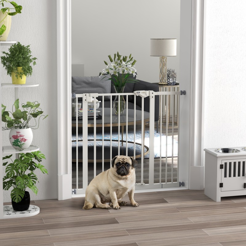 Dog Door Gate Barrier Pet Gate Metal Plastic 74-80/87-94cm Λευκό