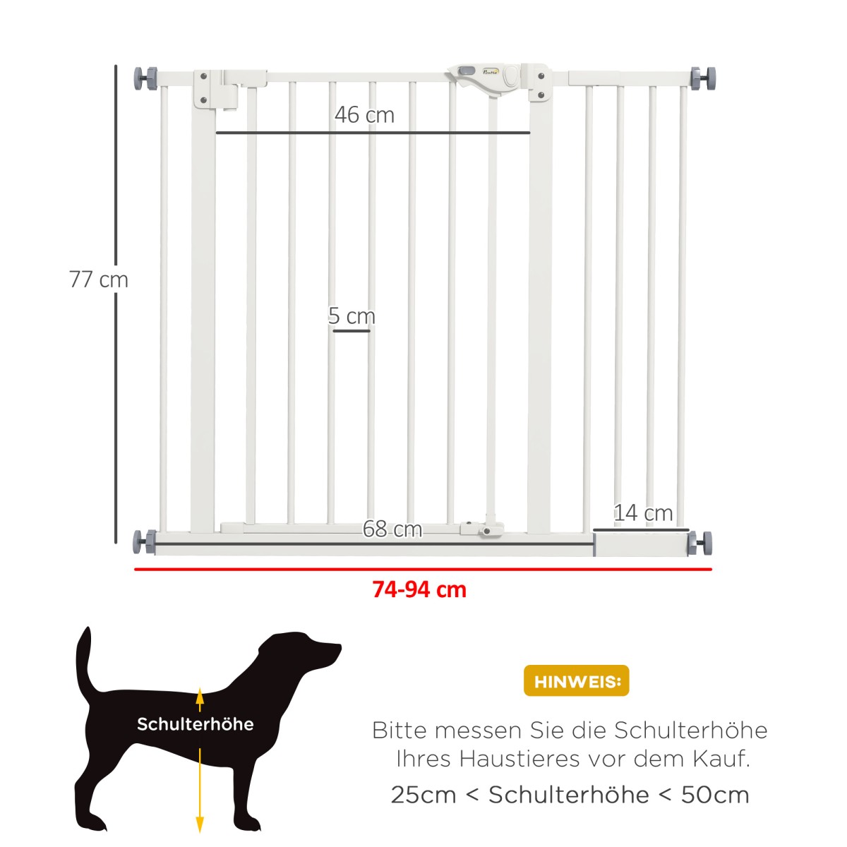 Dog Door Gate Barrier Pet Gate Metal Plastic 74-80/87-94cm Λευκό