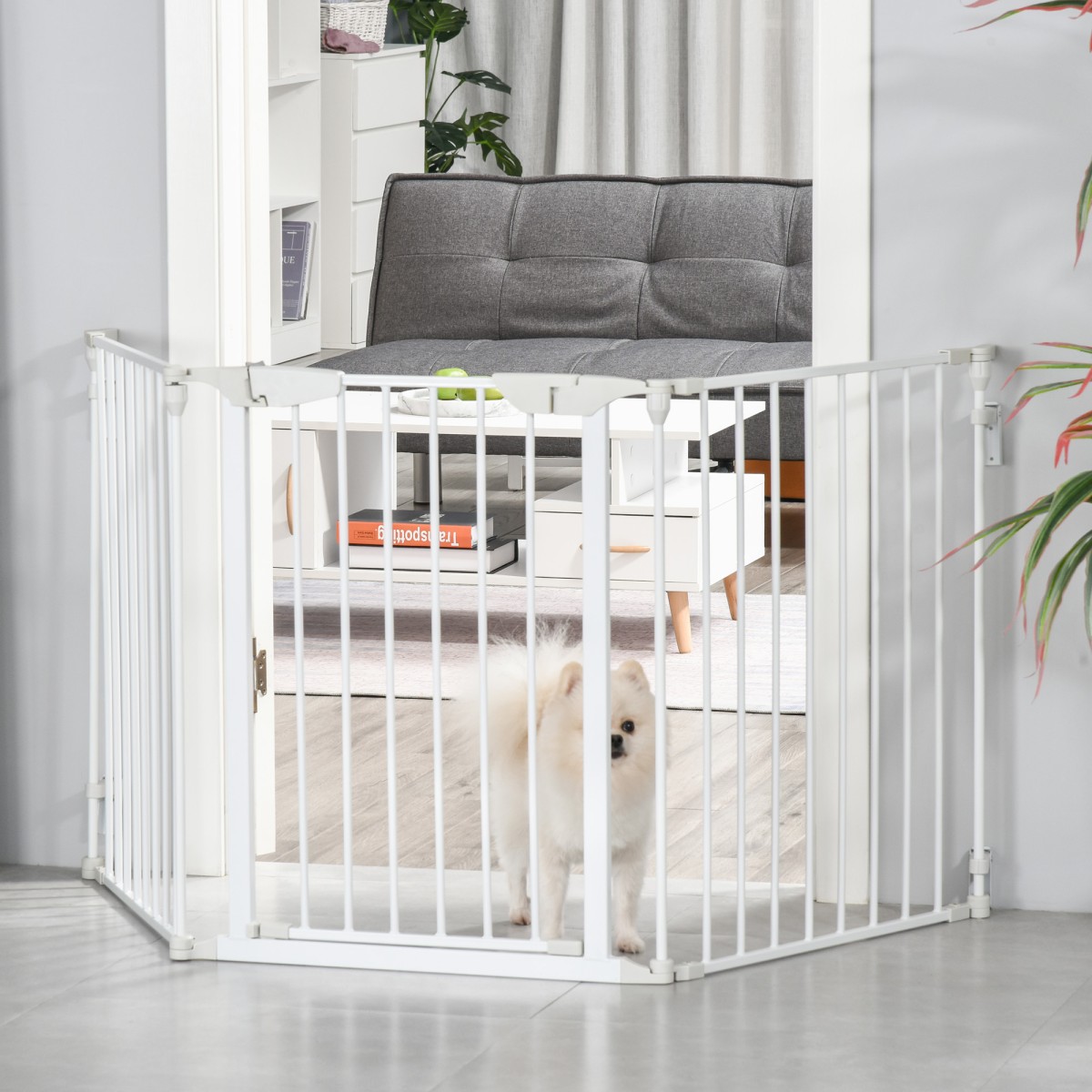 Πύλη ασφαλείας Dog Barrier Freestanding Safety Gate 180 x 74,5 cm Πτυσσόμενη πύλη σκυλιών Stair Gate Barrier σκυλιών για σκάλες, πόρτες, κουζίνα, διάδρομος, 3 πάνελ, λευκό