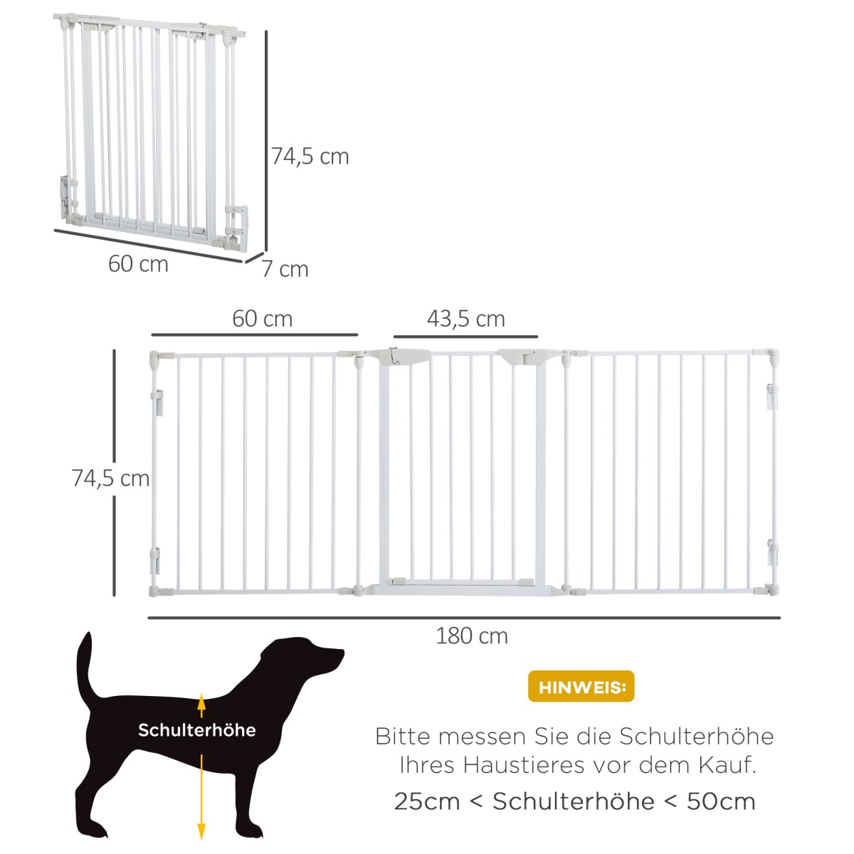 Πύλη ασφαλείας Dog Barrier Freestanding Safety Gate 180 x 74,5 cm Πτυσσόμενη πύλη σκυλιών Stair Gate Barrier σκυλιών για σκάλες, πόρτες, κουζίνα, διάδρομος, 3 πάνελ, λευκό
