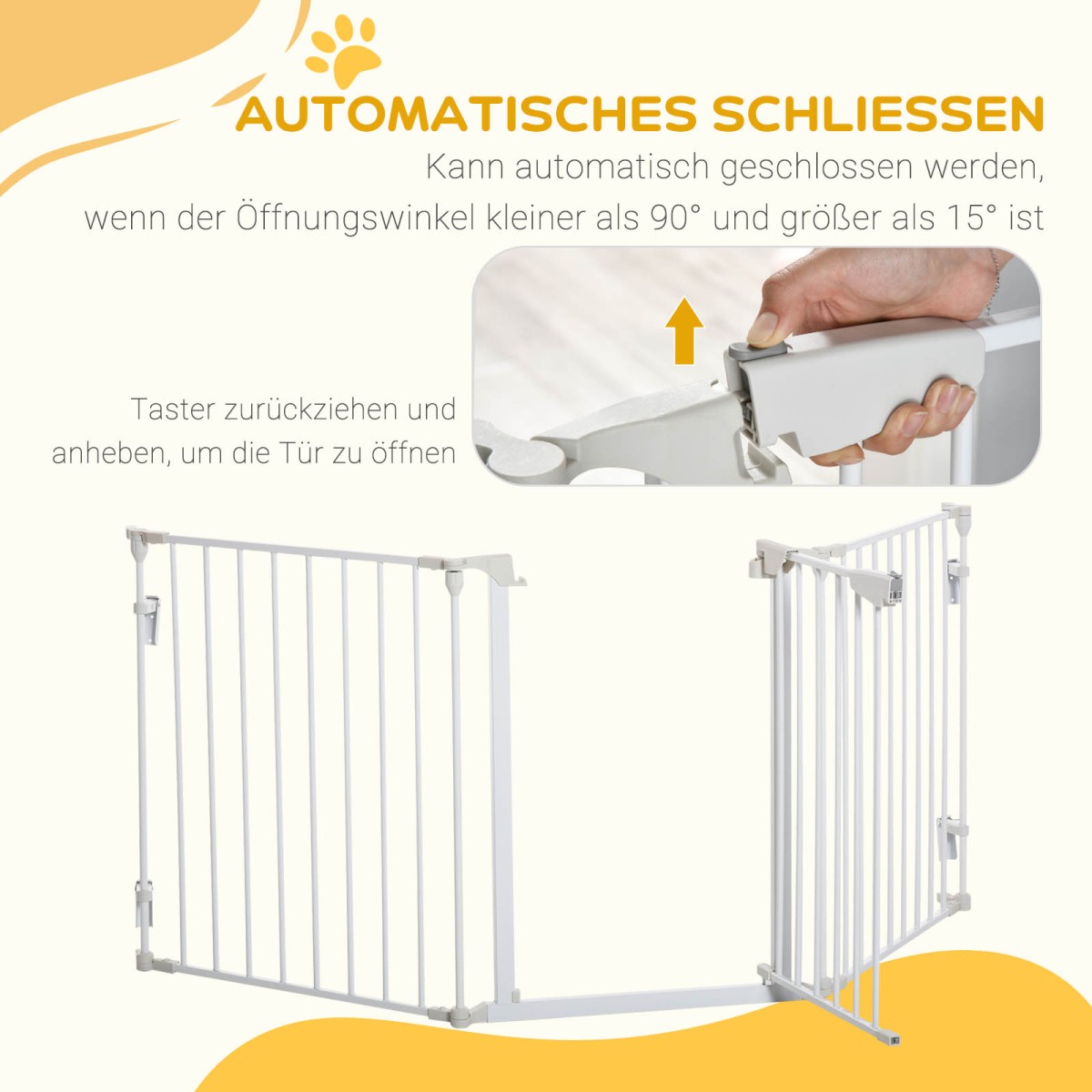 Πύλη ασφαλείας Dog Barrier Freestanding Safety Gate 180 x 74,5 cm Πτυσσόμενη πύλη σκυλιών Stair Gate Barrier σκυλιών για σκάλες, πόρτες, κουζίνα, διάδρομος, 3 πάνελ, λευκό
