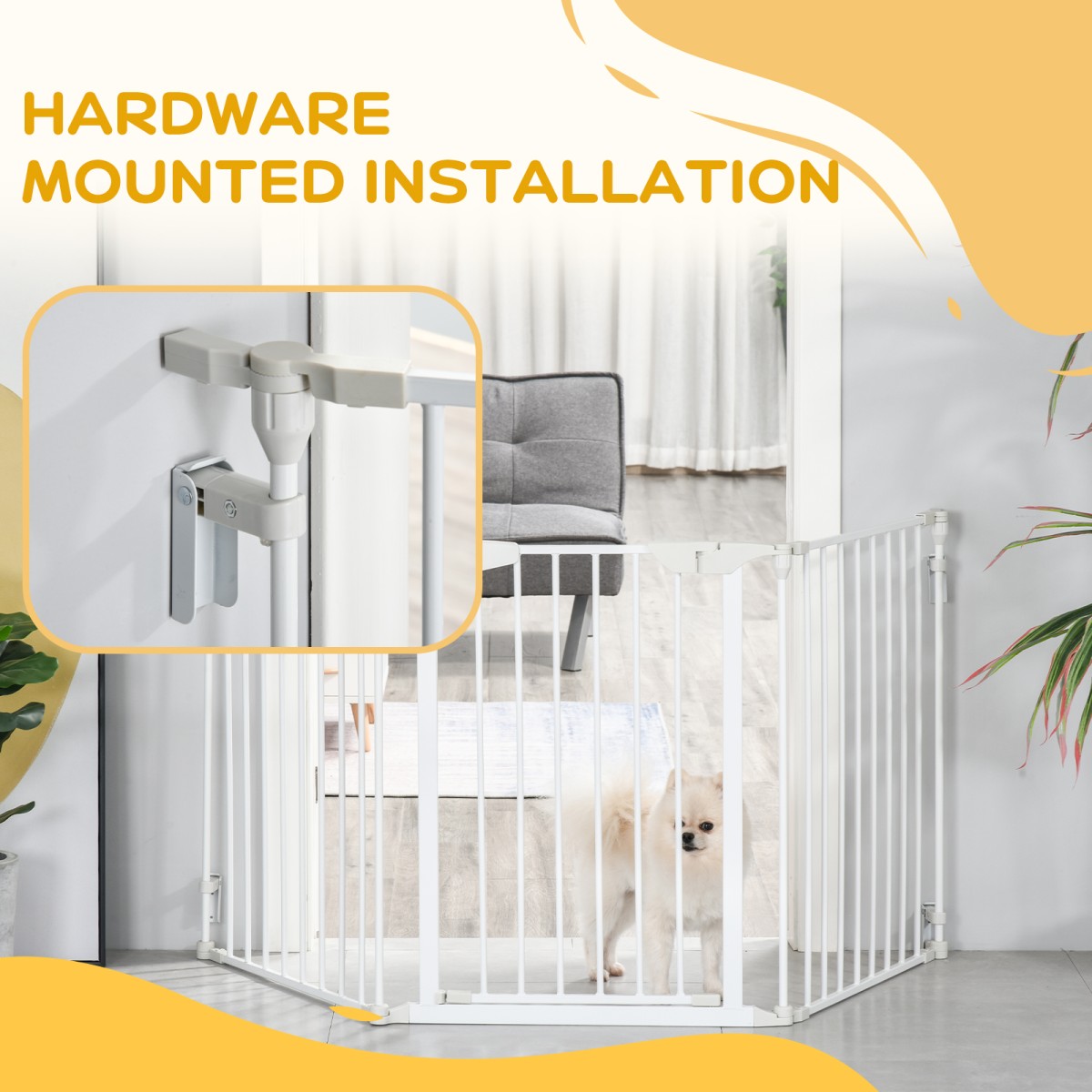 Πύλη ασφαλείας Dog Barrier Freestanding Safety Gate 180 x 74,5 cm Πτυσσόμενη πύλη σκυλιών Stair Gate Barrier σκυλιών για σκάλες, πόρτες, κουζίνα, διάδρομος, 3 πάνελ, λευκό