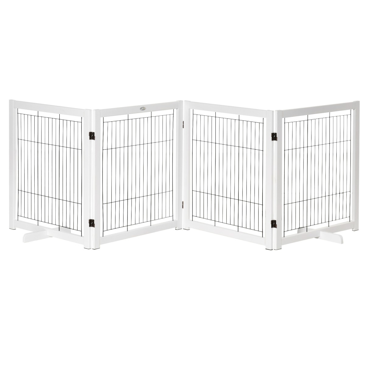Dog Barrier Freestanding Safety Gate with Feet 305 x 82 cm Ξύλινη Πύλη Dog Πτυσσόμενη Πύλη Σκάλας Barrier σκύλου για Σκάλες, Πόρτες, Διάδρομος, 4 Πάνελ, Λευκό