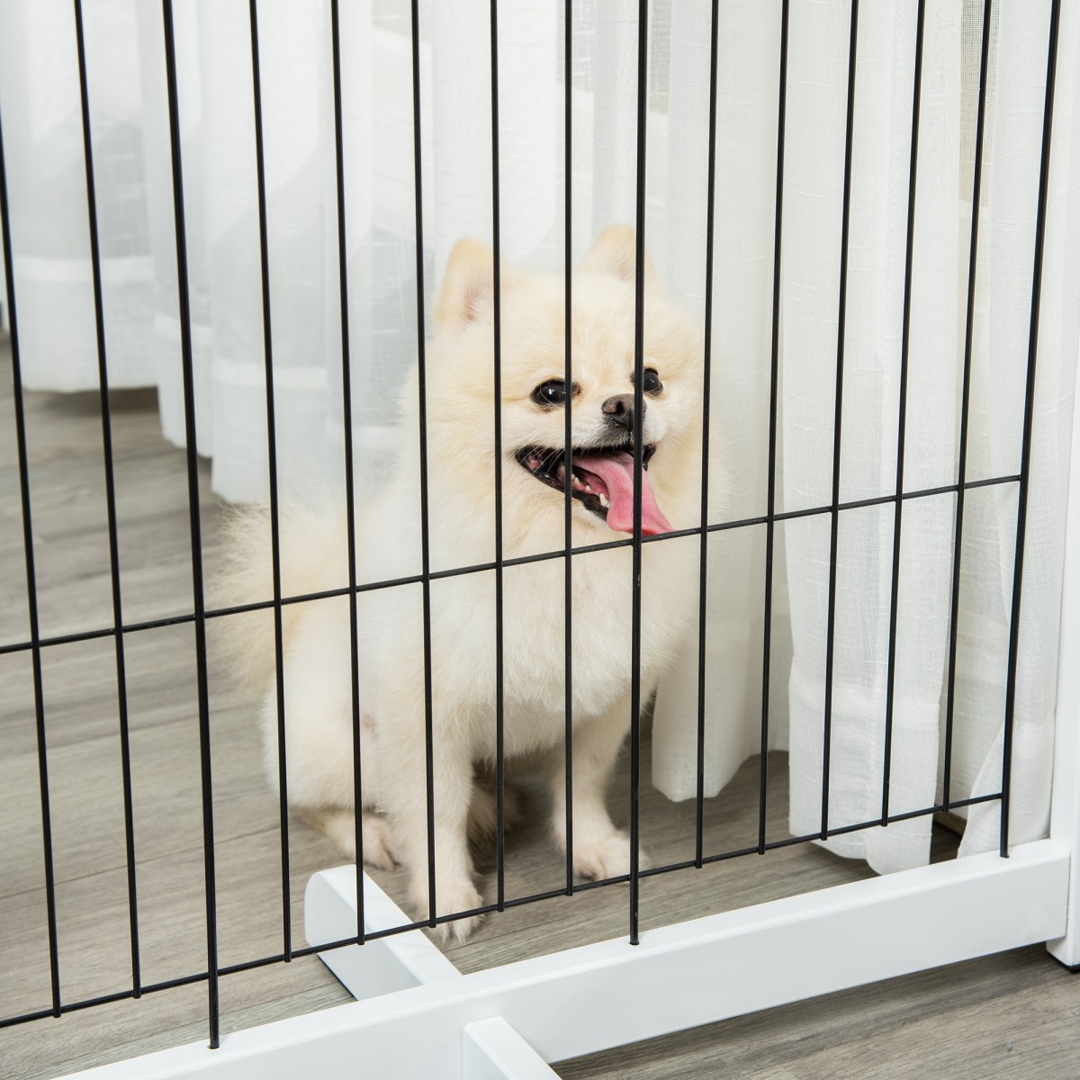 Dog Barrier Freestanding Safety Gate with Feet 305 x 82 cm Ξύλινη Πύλη Dog Πτυσσόμενη Πύλη Σκάλας Barrier σκύλου για Σκάλες, Πόρτες, Διάδρομος, 4 Πάνελ, Λευκό