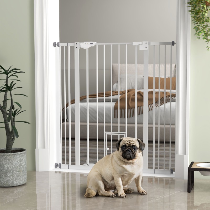 Dog Barrier Διπλή Κλειδαίνουσα Αυτοκλειόμενη Πόρτα 104cm Υψηλό Ατσάλι Λευκό