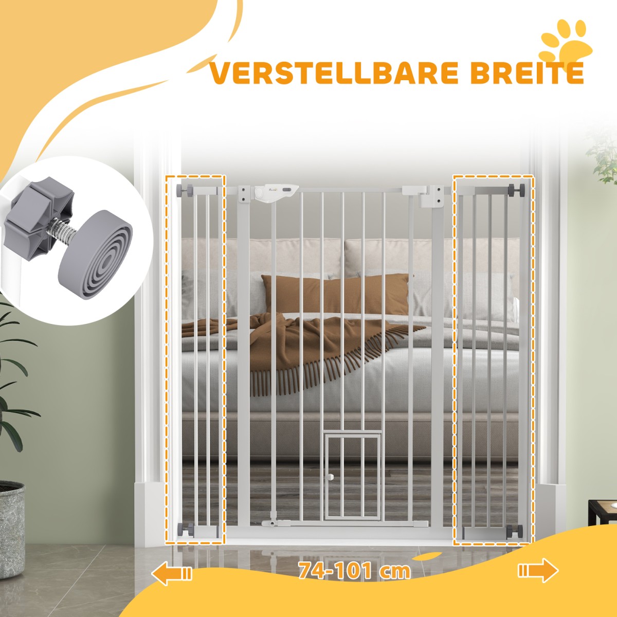 Dog Barrier Διπλή Κλειδαίνουσα Αυτοκλειόμενη Πόρτα 104cm Υψηλό Ατσάλι Λευκό