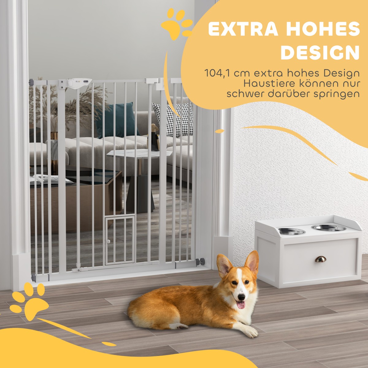 Dog Barrier Διπλή Κλειδαίνουσα Αυτοκλειόμενη Πόρτα 104cm Υψηλό Ατσάλι Λευκό