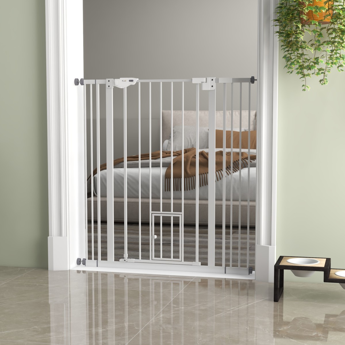 Dog Barrier Διπλή Κλειδαίνουσα Αυτοκλειόμενη Πόρτα 104cm Υψηλό Ατσάλι Λευκό