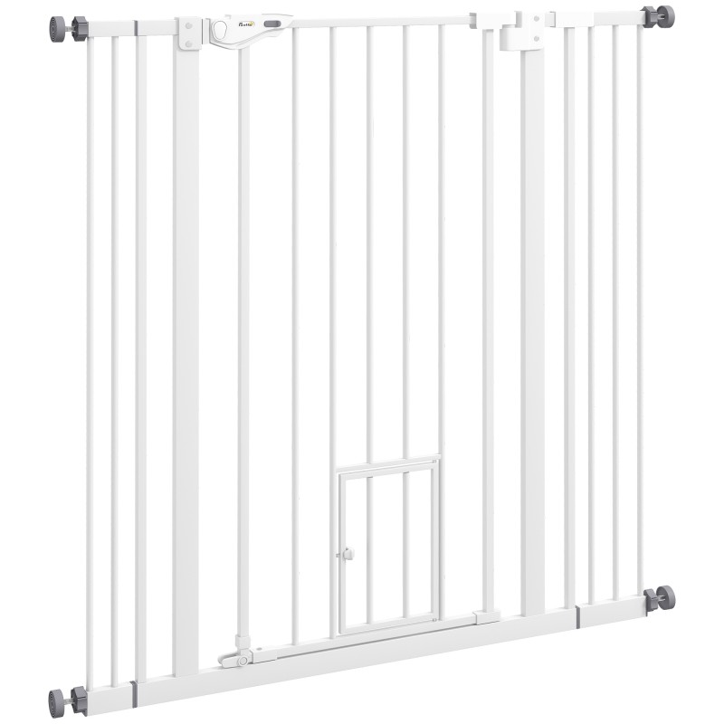 Dog Barrier Διπλή Κλειδαίνουσα Αυτοκλειόμενη Πόρτα 104cm Υψηλό Ατσάλι Λευκό