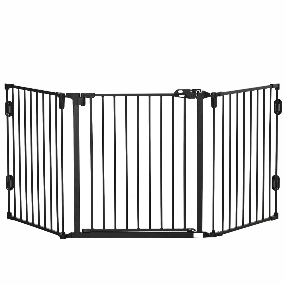 Ρυθμιζόμενη προστατευτική πύλη Freestanding Dog Barrier 202,5 ​​x 76 cm Dog Gate Πτυσσόμενη πύλη ασφαλείας Dog Barrier για σκάλες, πόρτες, κουζίνα, διάδρομος, 3 πάνελ, μαύρο