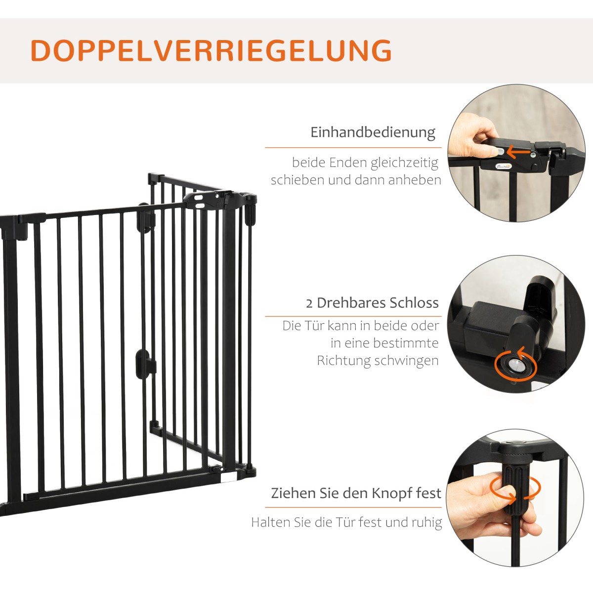 Ρυθμιζόμενη προστατευτική πύλη Freestanding Dog Barrier 202,5 ​​x 76 cm Dog Gate Πτυσσόμενη πύλη ασφαλείας Dog Barrier για σκάλες, πόρτες, κουζίνα, διάδρομος, 3 πάνελ, μαύρο