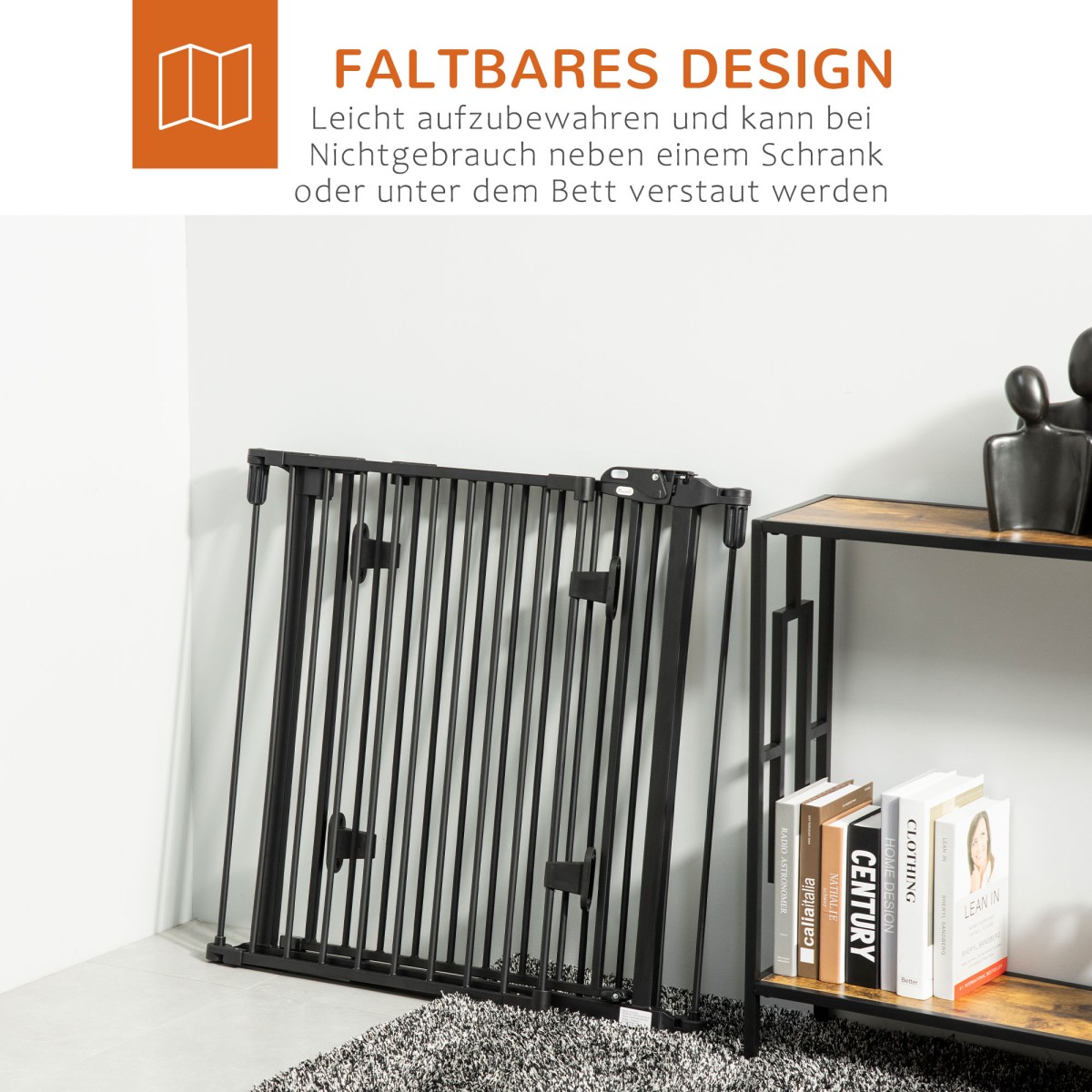 Ρυθμιζόμενη προστατευτική πύλη Freestanding Dog Barrier 202,5 ​​x 76 cm Dog Gate Πτυσσόμενη πύλη ασφαλείας Dog Barrier για σκάλες, πόρτες, κουζίνα, διάδρομος, 3 πάνελ, μαύρο