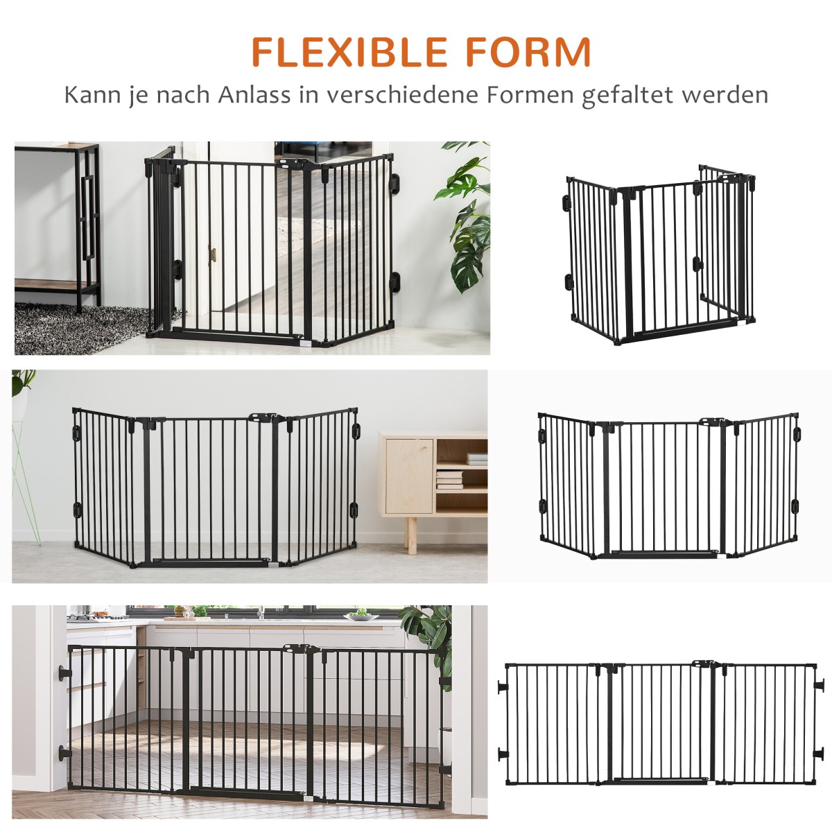 Ρυθμιζόμενη προστατευτική πύλη Freestanding Dog Barrier 202,5 ​​x 76 cm Dog Gate Πτυσσόμενη πύλη ασφαλείας Dog Barrier για σκάλες, πόρτες, κουζίνα, διάδρομος, 3 πάνελ, μαύρο