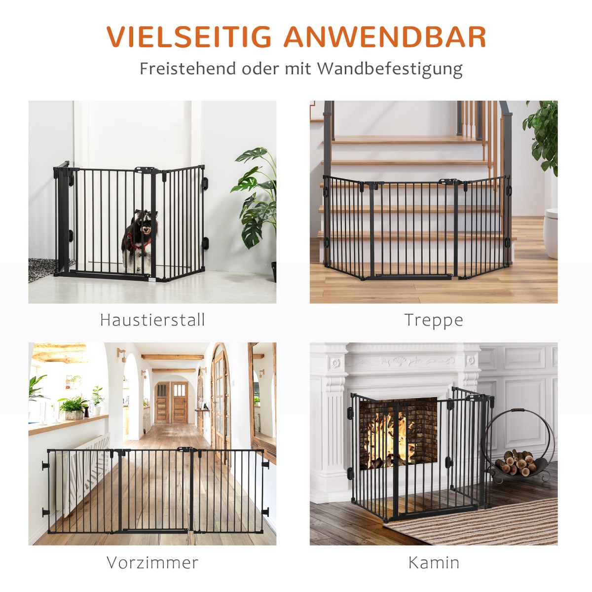 Ρυθμιζόμενη προστατευτική πύλη Freestanding Dog Barrier 202,5 ​​x 76 cm Dog Gate Πτυσσόμενη πύλη ασφαλείας Dog Barrier για σκάλες, πόρτες, κουζίνα, διάδρομος, 3 πάνελ, μαύρο