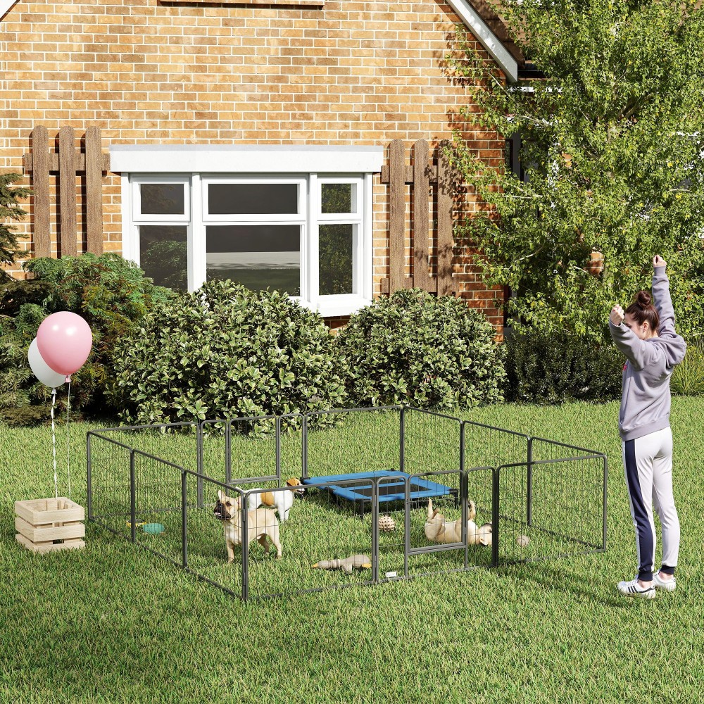 Περίβλημα κατοικίδιων ζώων, puppy run, puppy gate, 12 πάνελ, εξωτερικό και εσωτερικό, γκρι